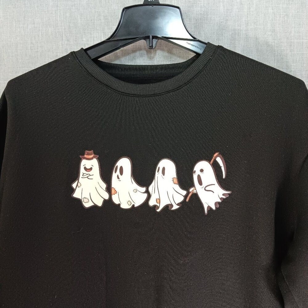 SHEIN Halloween Ghost Sweatshirt XL Black Gothic Spooky Graphic Crewneck Fleece - Picture 1 of 4